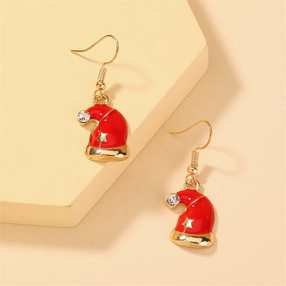 Cubic Zirconia & Goldtone Santa Hat Drop Earrings