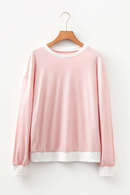 Threaded Pear Skyler Contrast Edge Patchwork Long Sleeve Top