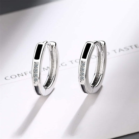 Black & Cubic Zirconia Huggie Earrings