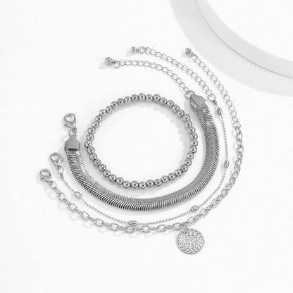Silvertone Beaded Snake Chain Bracelet Set