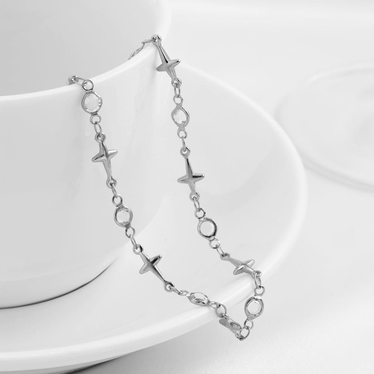 Cubic Zirconia & Silvertone Star Waist Chain