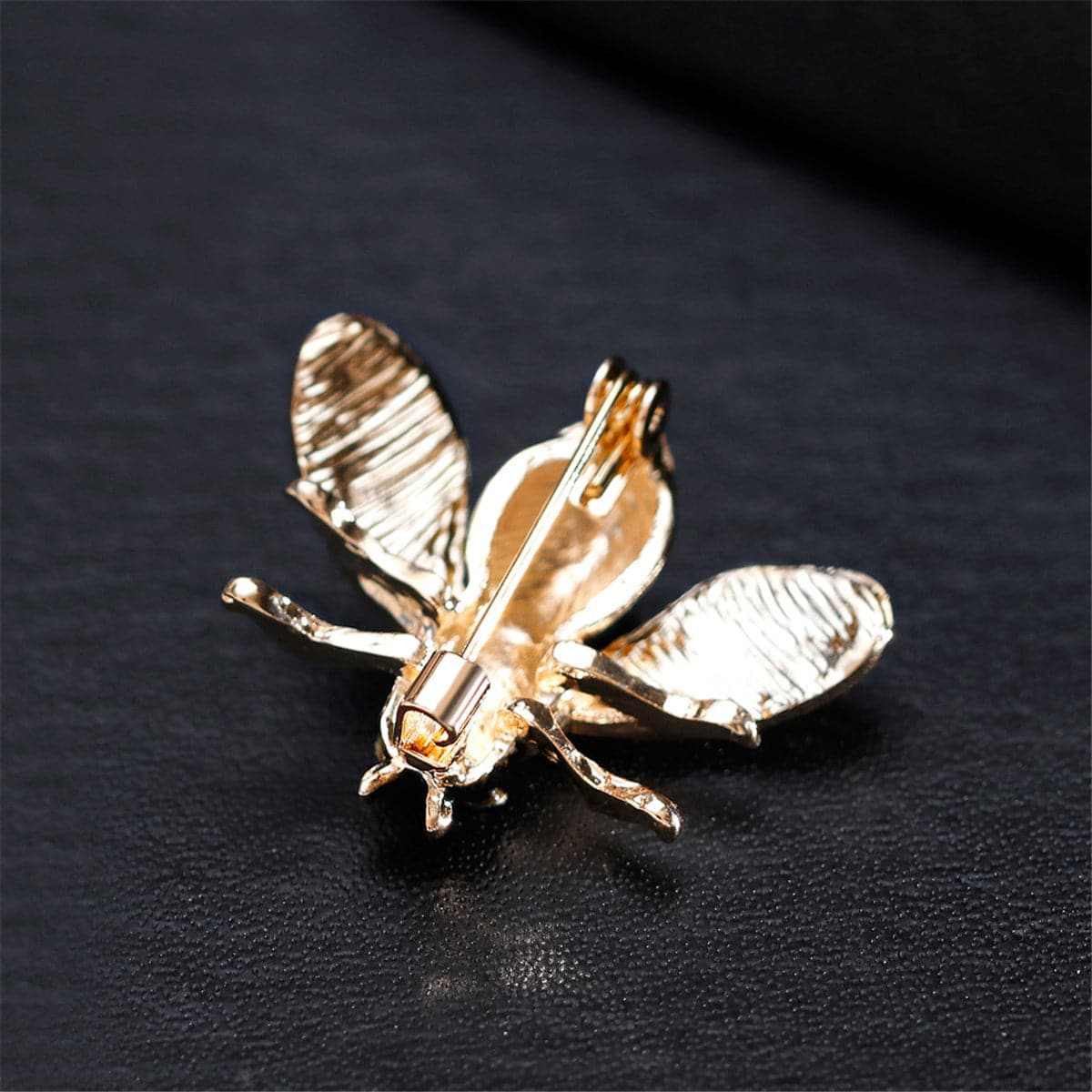 Cubic Zirconia & Goldtone Bee Brooch-2