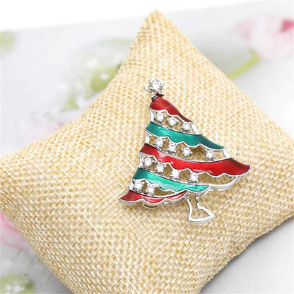 Cubic Zirconia & Silvertone Christmas Tree Brooch