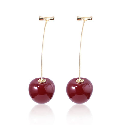 Wine Red & Goldtone Cherry Drop Earrings