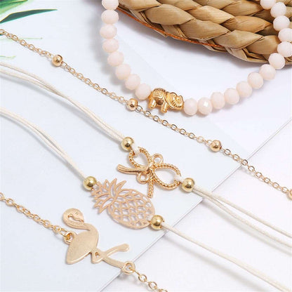 Acrylic & Polyster Goldtone Beach Bracelet Set
