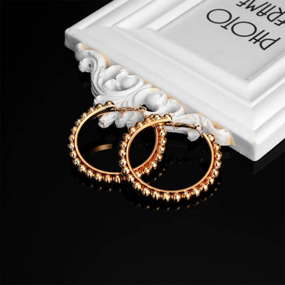 Goldtone Bead Hoop Earrings-1