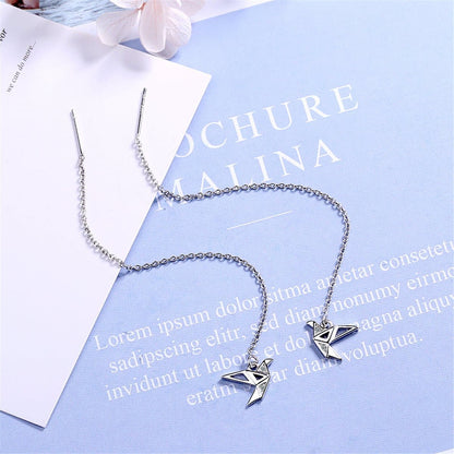 Cubic Zirconia & Silvertone Cranes Threader Earrings
