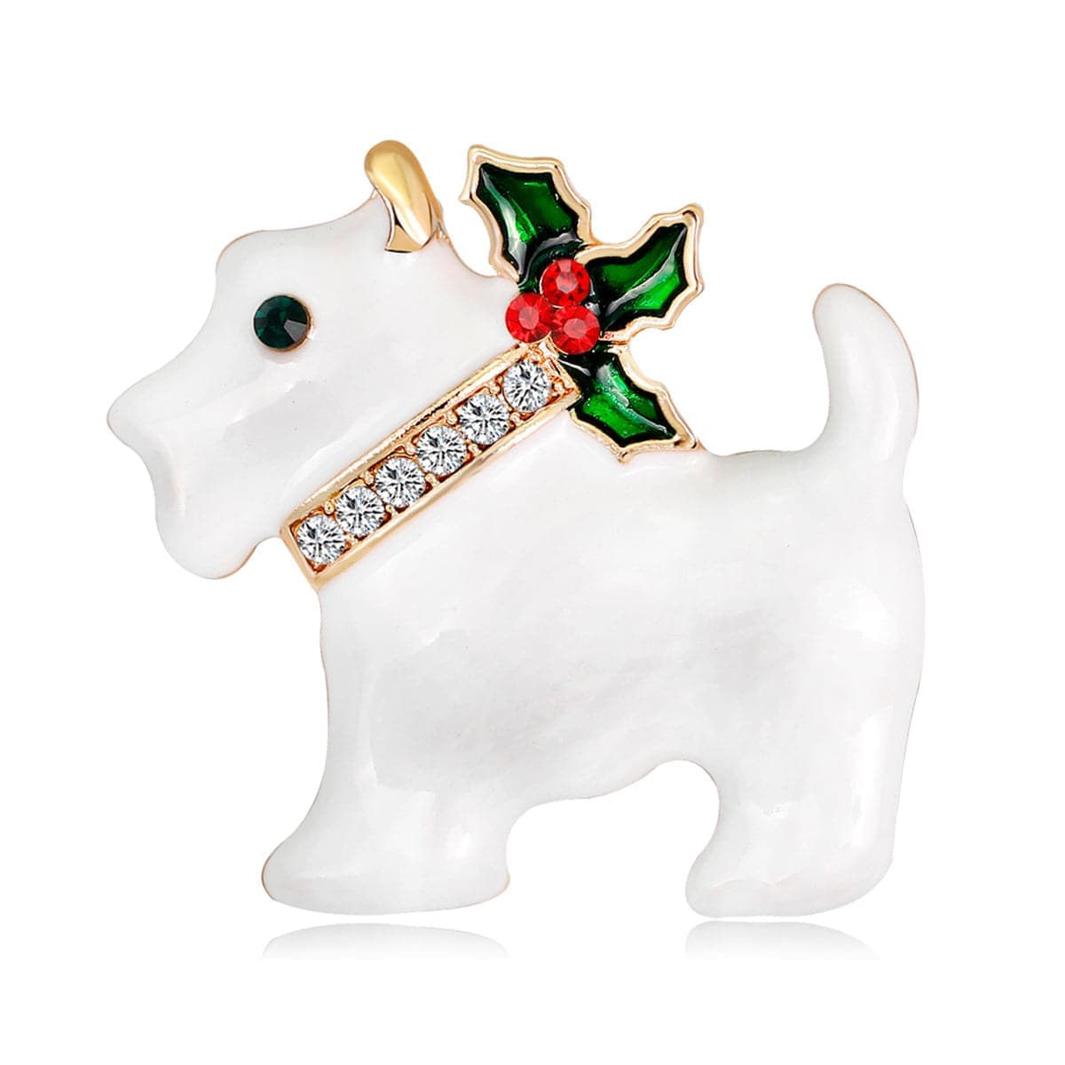 White & Cubic Zirconia Dog Brooch