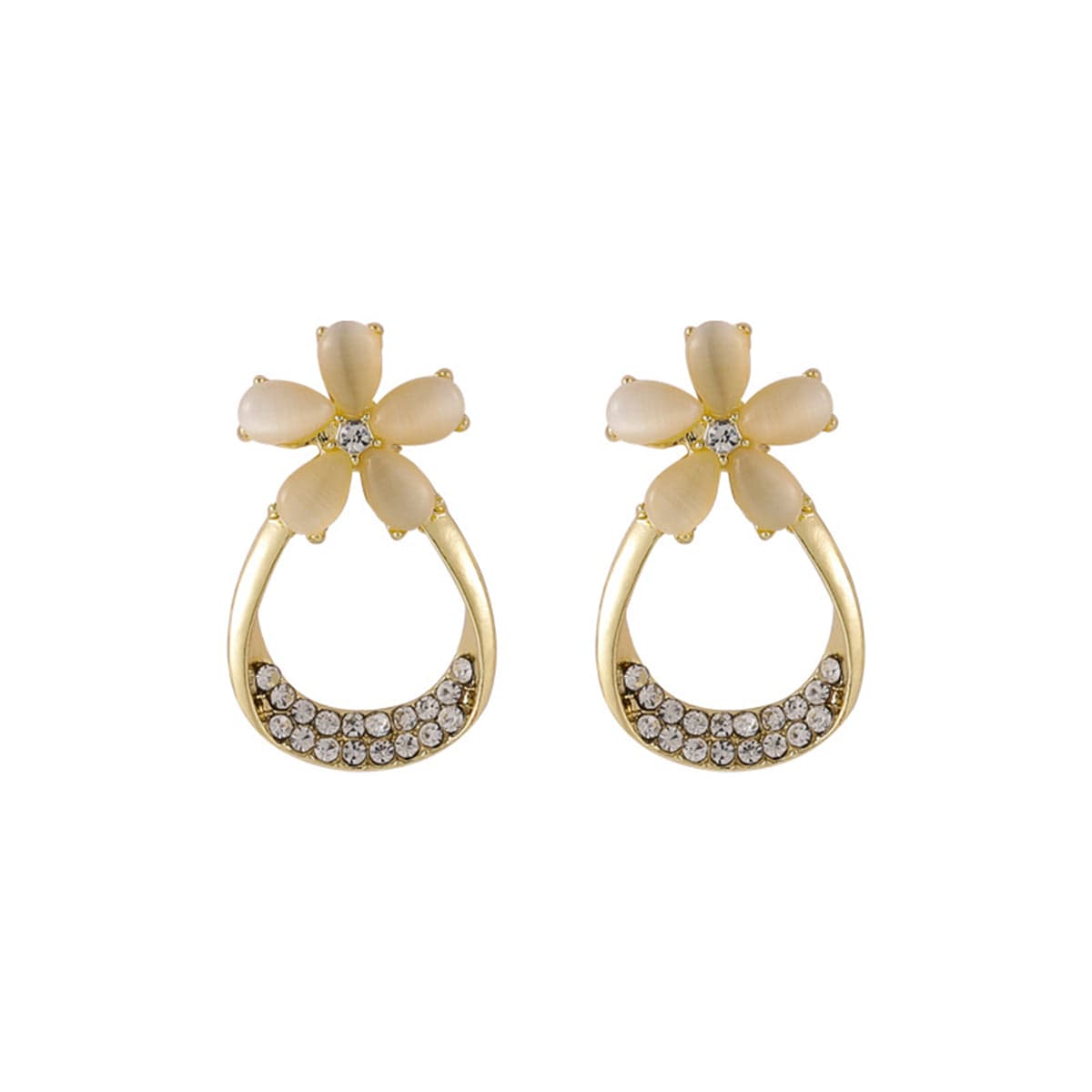 Cats Eye & Cubic Zirconia Goldtone Flower Stud Earrings