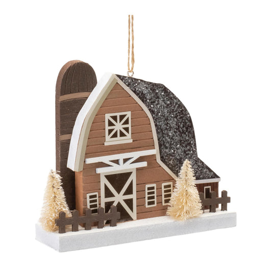 Melrose International Glittered Barn Ornament (Set of 6)