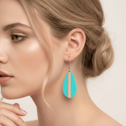 Light Blue Resin & Wood Silvertone Drop-Shape Hook Earrings