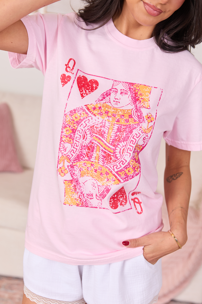 Queen of Hearts Light Pink Comfort Colors Graphic Tee