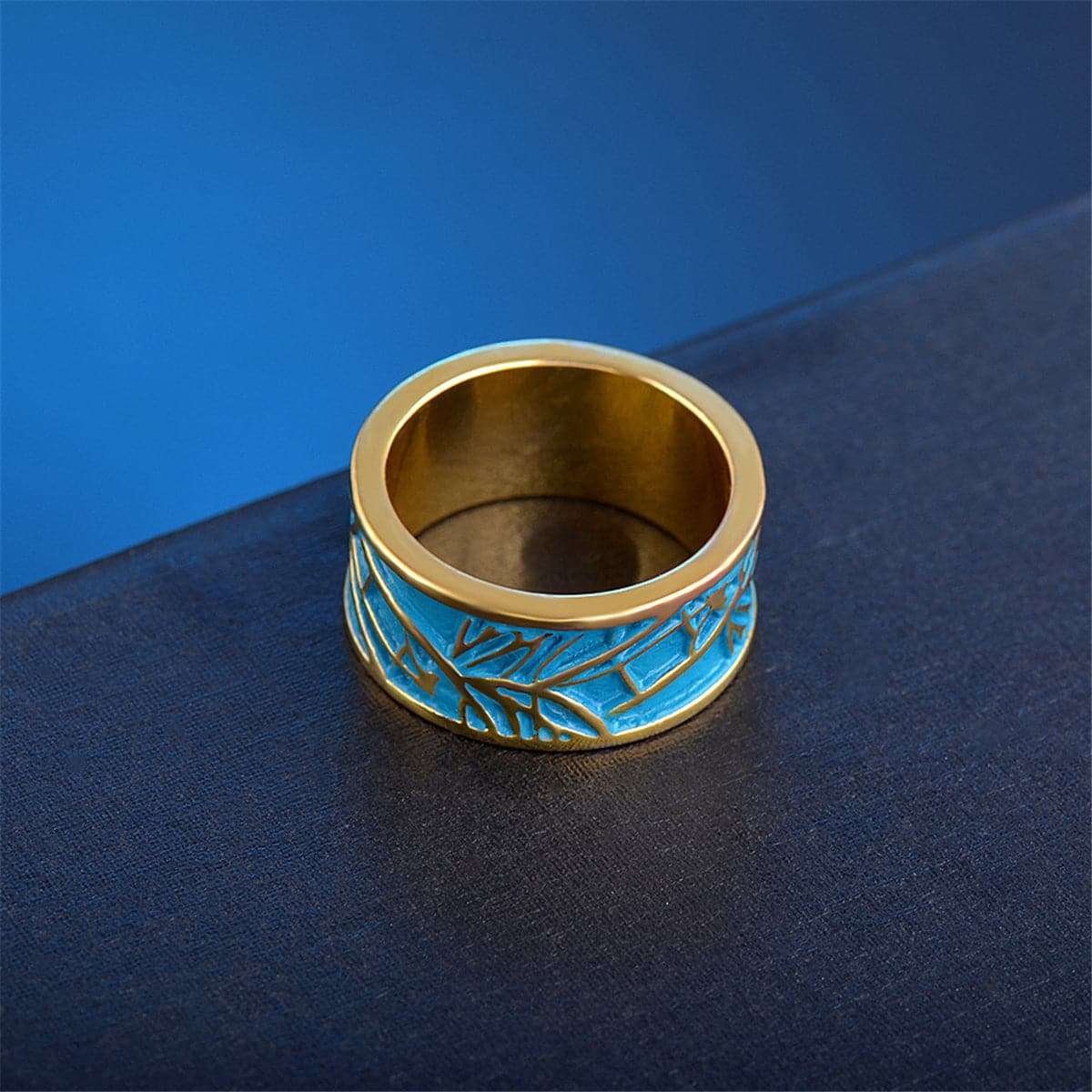 Blue Enamel & Goldtone Branch Band Ring-1