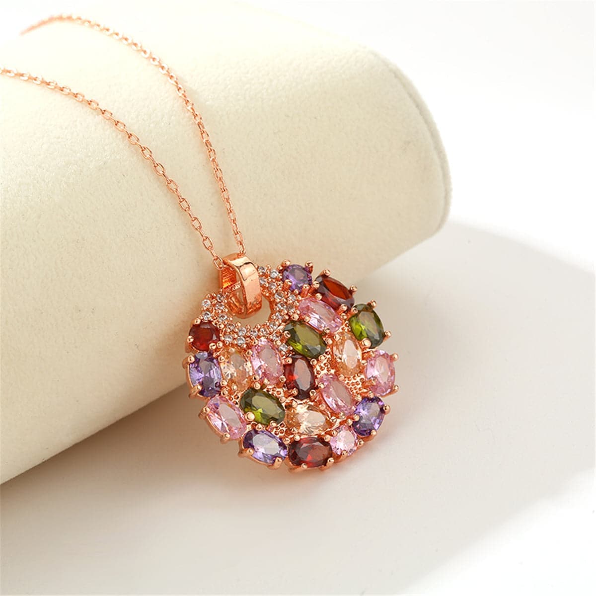 Cubic Zirconia & Crystal Rose Goldtone Flower Round Pendant Necklace