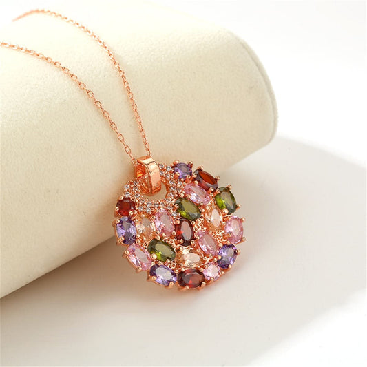 Cubic Zirconia & Crystal Rose Goldtone Flower Round Pendant Necklace