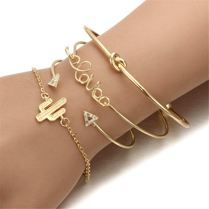 Cubic Zirconia & Goldtone Cactus Bracelet Set