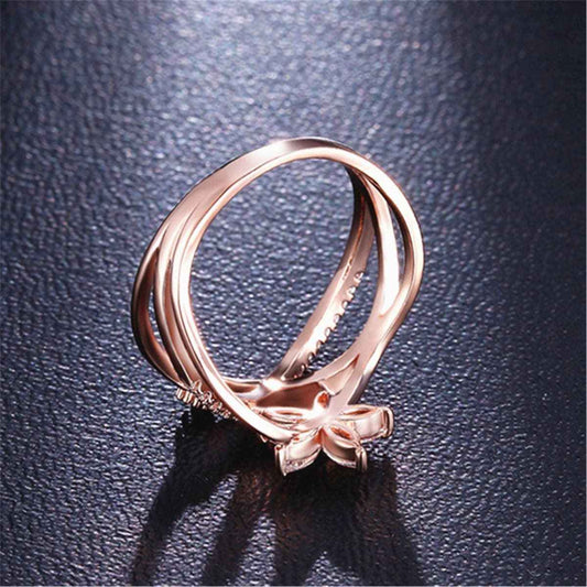 Cubic Zirconia & Crystal Rose Goldtone Floral Ring
