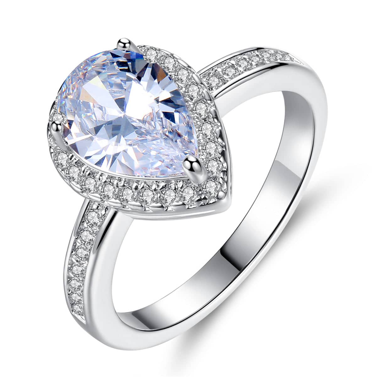 Blue Crystal & Cubic Zirconia Teardrop Halo Ring-1