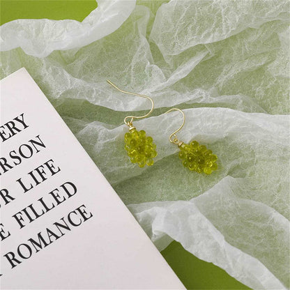 Green Transparent Resin & Goldtone Grape Bunch Drop Earrings