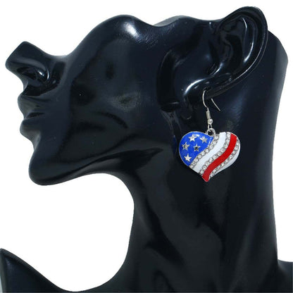 Cubic Zirconia & Silvertone Flag Heart Drop Earrings