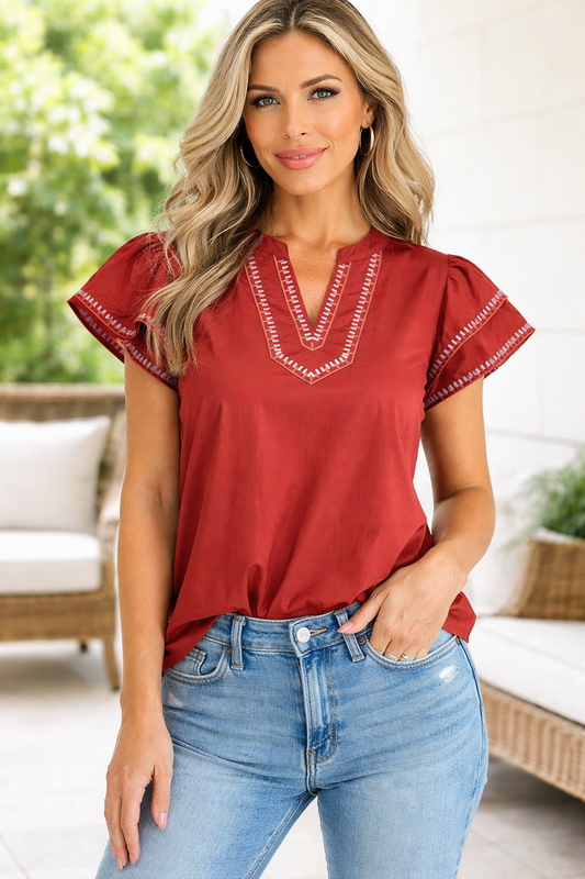 Threaded Pear Andie Trim Flutter Sleeve Blouse