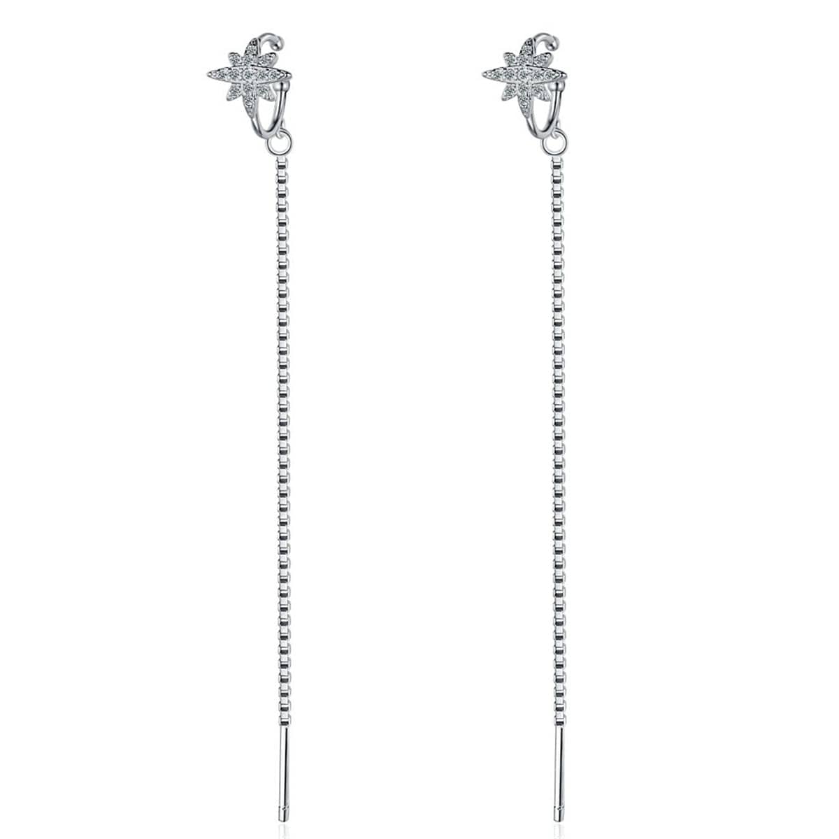Cubic Zirconia & Silvertone Star Ear Cuff & Threader