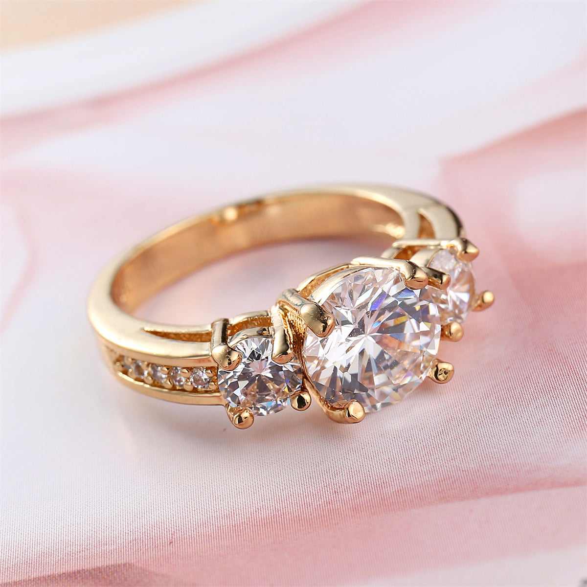 Cubic Zirconia & Goldtone Round-Cut Tri-Stone Ring-5