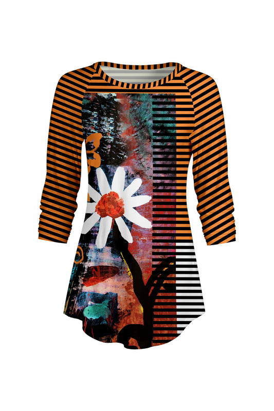 Orange & Black Daisy Stripe-