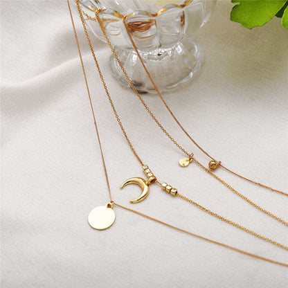 Goldtone Moon Pendant Layer Necklace