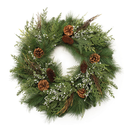 Melrose International Mixed Pine Juniper and Pincone Wreath 24"D
