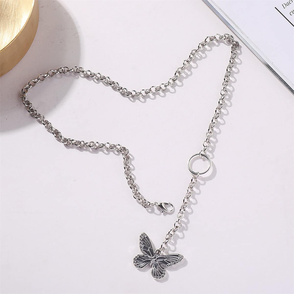 Silvertone Butterfly Pendant Drop Necklace