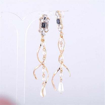 Cubic Zirconia & Pearl Goldtone Twist Drop Earrings