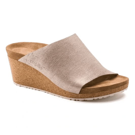 Birkenstock Women's Namica Papillio Suede Leather Wedge Washed Metallic Rose Gold Sandals
