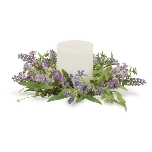 Melrose International Mixed Lavender Floral and Foliage Candle Ring (Set of 2)
