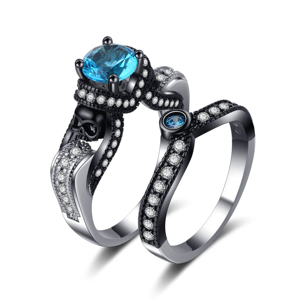 Blue Crystal & Cubic Zirconia Skull Ring Set-1