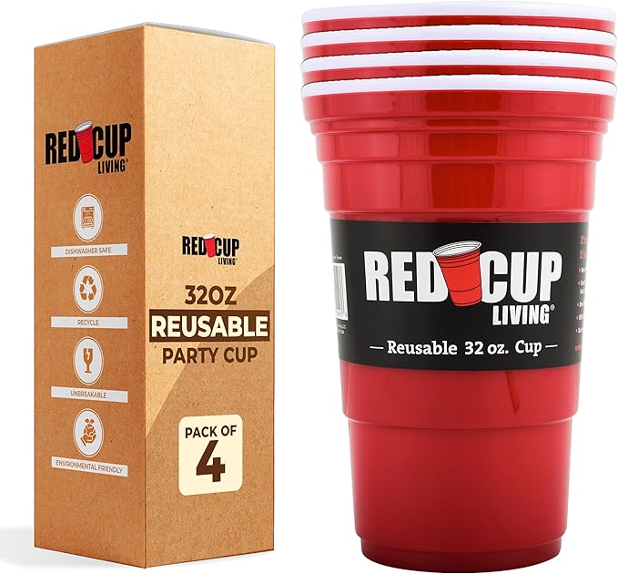 Red Cup Living 32Oz Tumbler Cups Set of 4, Insulated Reusable Plastic ...