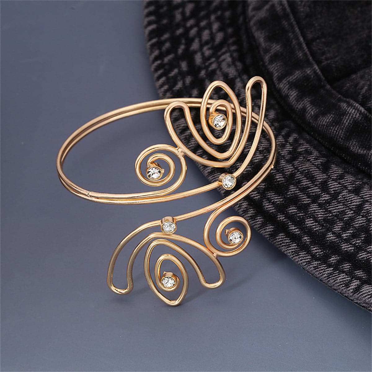 Cubic Zirconia & Goldtone Open Tulip Bypass Arm Cuff