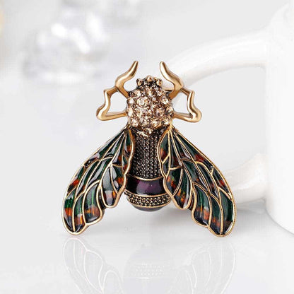 Black Cubic Zirconia & Enamel Goldtone Insect Brooch