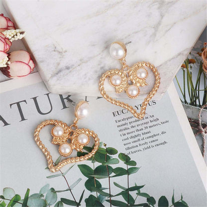 Pearl & Goldtone Openwork Heart Drop Earrings-1