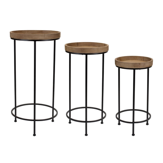 Melrose International Round Wood and Metal Plant Stand Table (Set of 3)