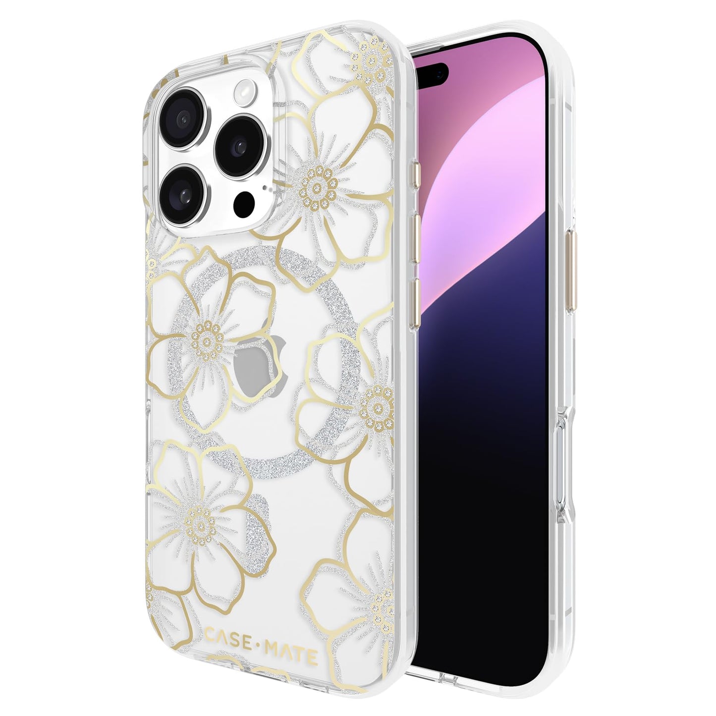 Case-Mate Iphone 16 Pro Case [Compatible with Magsafe] - Sparkly Floral Phone Case with 12ft Drop Protection - Premium Magnetic Cover for Iphone 16 Pro - Floral Gems