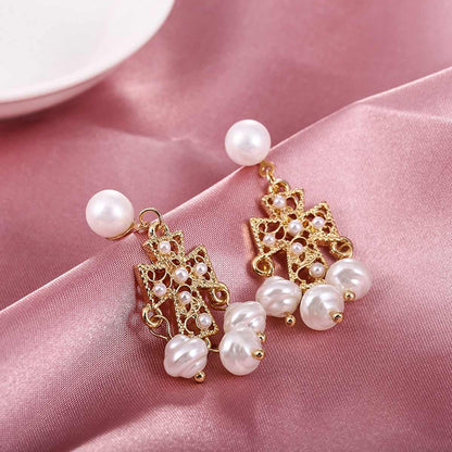 Pearl & Goldtone Chandelier Drop Earrings