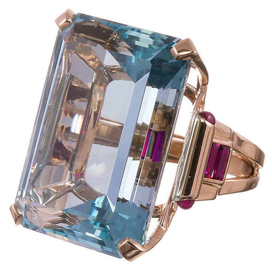 Blue Crystal & Rose Goldtone Princess-Cut Ring