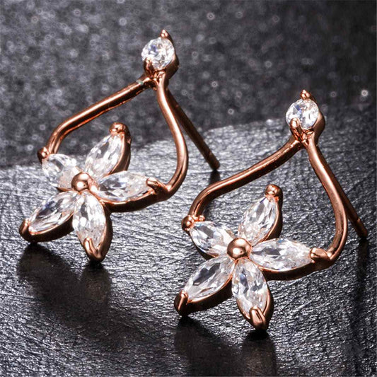 White Pear Crystal & Rose Goldtone Clover Stud Earrings