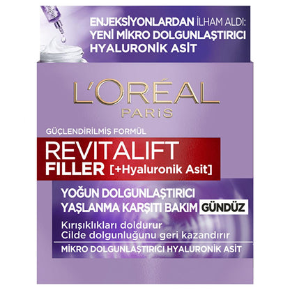 L'Oreal Paris Revitalift Filler Hyaluronic Acid Anti-Aging Day Cream: Intense Hydration, Wrinkle Filler & Skin Plumping for Youthful Radiance