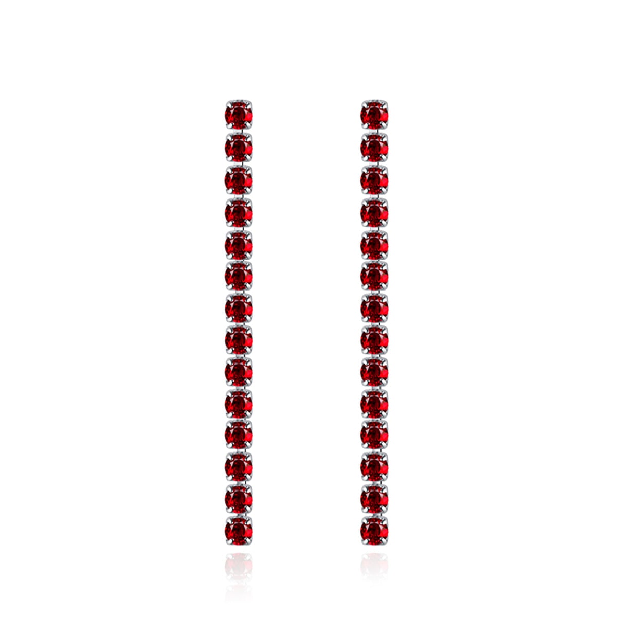 Red Cubic Zirconia & Silvertone Tassel Drop Earrings