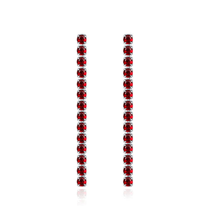Red Cubic Zirconia & Silvertone Tassel Drop Earrings