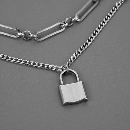 Silvertone Lock Layered Pendant Necklace