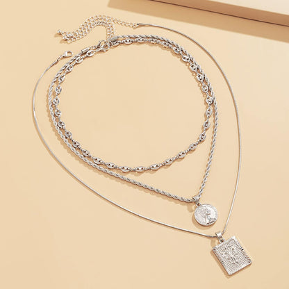 Silvertone Coin & Butterfly Layered Pendant Necklace