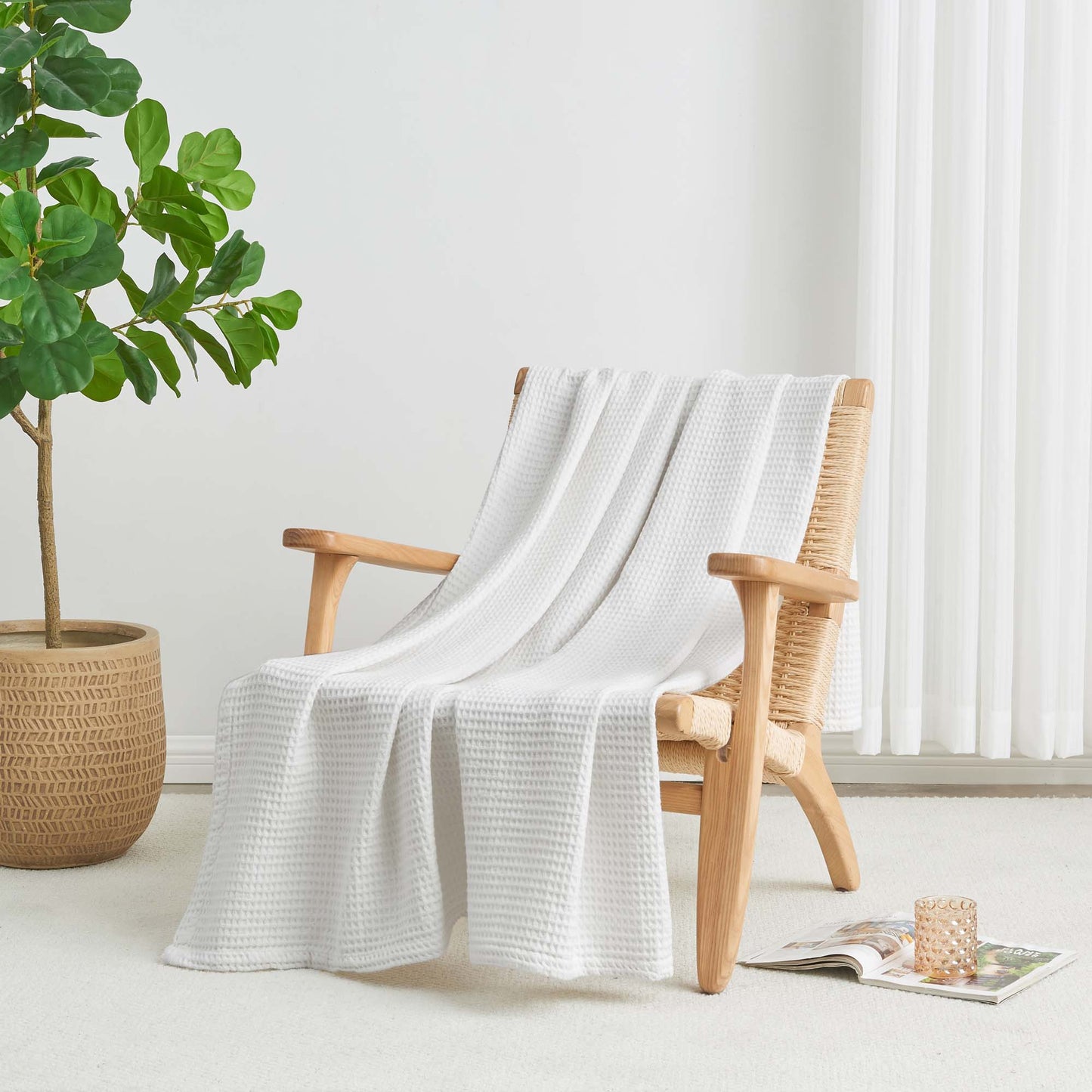 Patina Vie Maison 100% Cotton All-Season Waffle Weave Knit Throw Blanket
